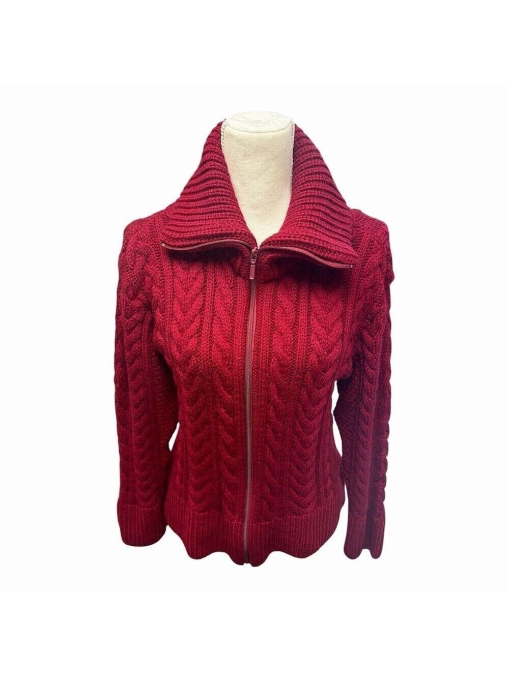 Peregrine England wool Cardigan Sweater JWomens M Burgundy Chunky Cable Knit